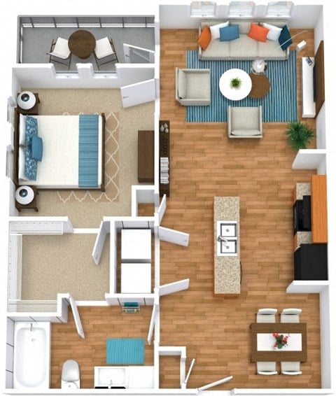 Floor plan for 1 bed, 1 bath, 680 sqft